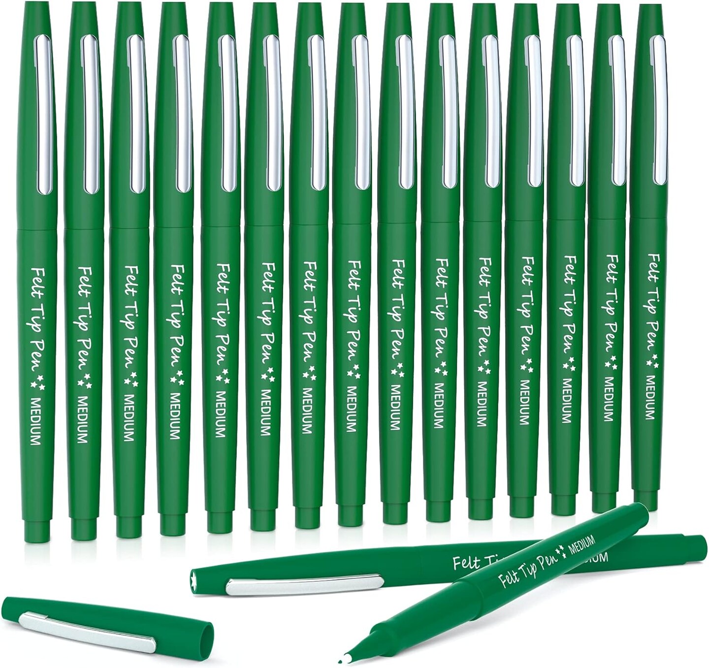 Felt Tip Pens, 15 Green Pack, 0.7mm Medium Point, Felt Tip Markers Pens for Journaling, Writing, Note Taking, Planner, Perfect for School Office and Art Supplies