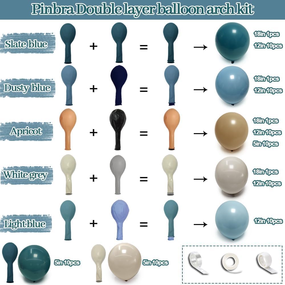 Dusty Blue Tan Balloon Garland Arch Kit, Double Stuffed Neutral Balloons