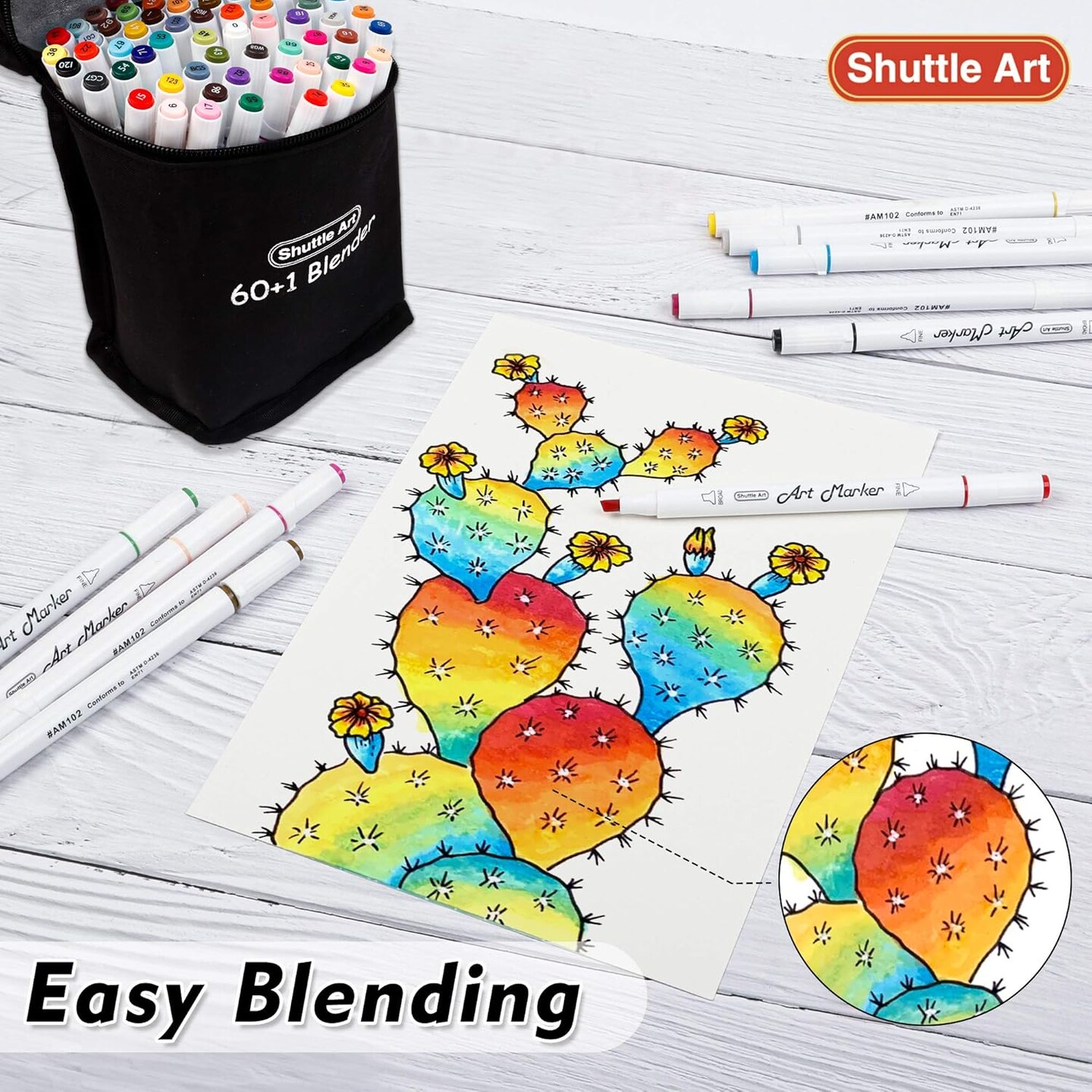 Art 61 Colors Dual Tip Art Markers, 60 Colors plus 1 Blender Alcohol Based Permanent Marker Pens Highlighters with Case Perfect for Illustration Adult Coloring Sketching and Card Making