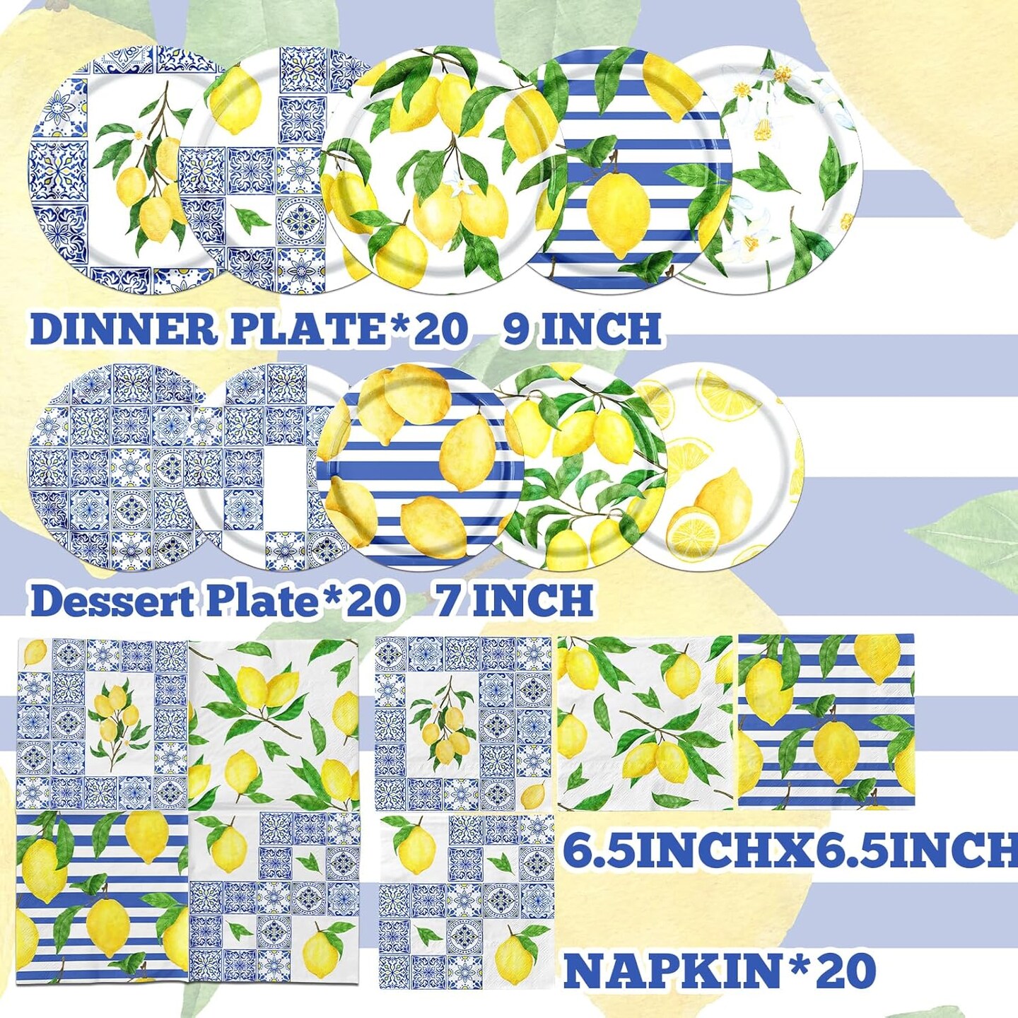Capri Lemon Party Decorations - Blue Tiles Tableware for Summer Parties