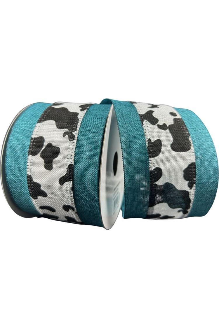 2.5&#x22; Black Linen Cow Print Ribbon: Teal (10 Yards)