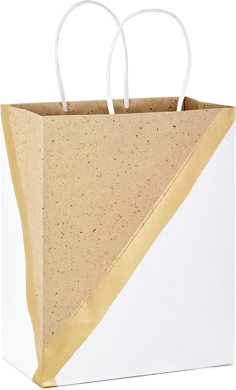 8-Pack 9" Medium Paper Gift Bags – White & Kraft with Handles, Gold Foil Accent for Birthdays, Easter, Weddings, Baby Showers, Graduations & Care Packages (White)