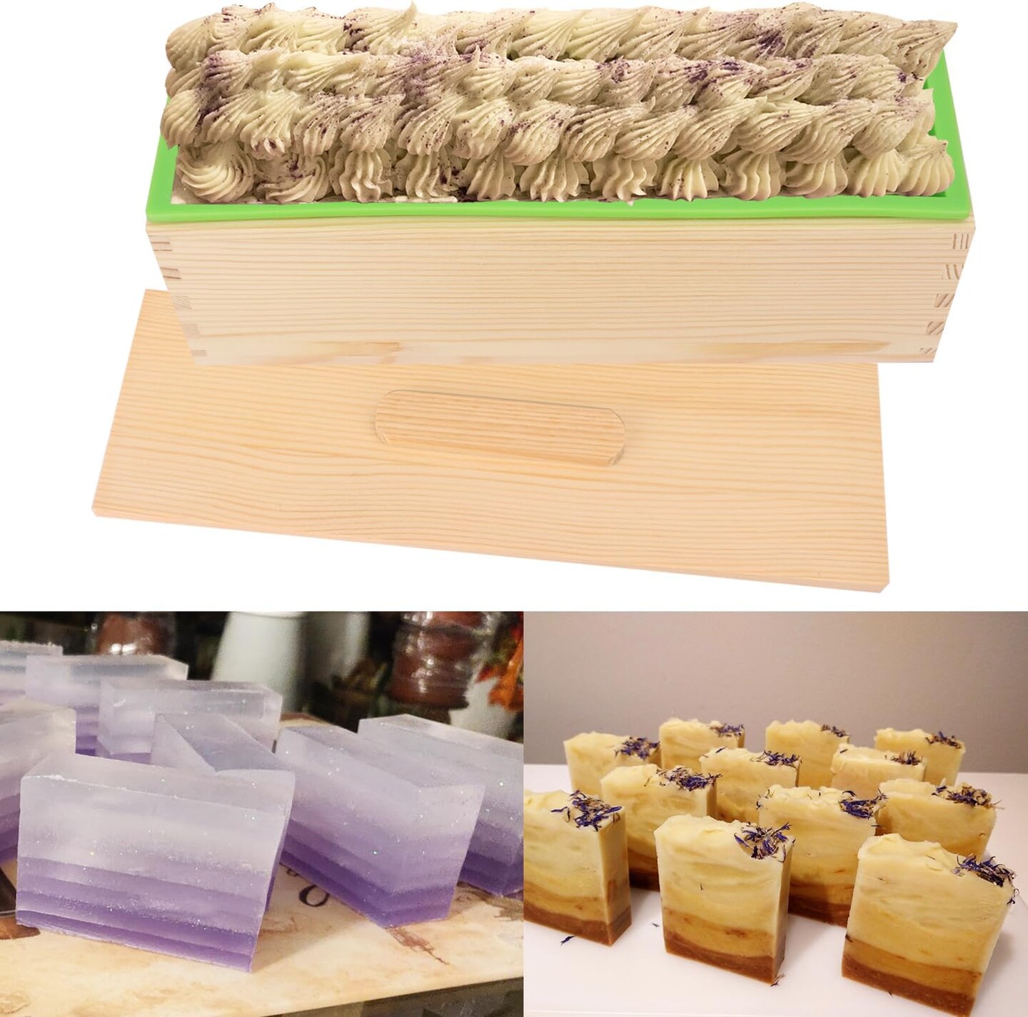 Artisan Soap Making Loaf Mold Box - 4 Pack 42oz Premium Silicone Molds With Wooden Lid - Green, Flexible, Heat Resistant for Large Homemade Soaps