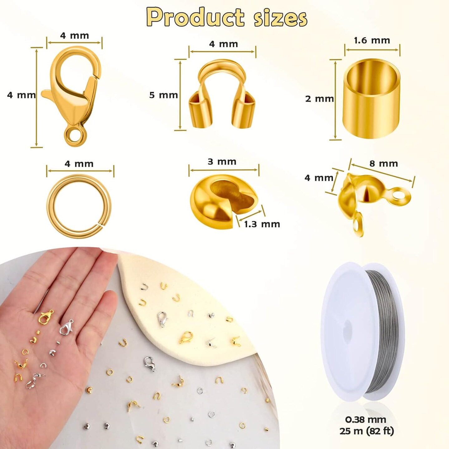 1200 Pcs Crimp Beads Kit for Jewelry Making, Acejoz Crimp Beads, Crimp Covers, Crimp Tubes and Wire Guardians, Lobster Clasps, Jump Rings, Crimping Pliers and Beading Wire for Jewelry Making