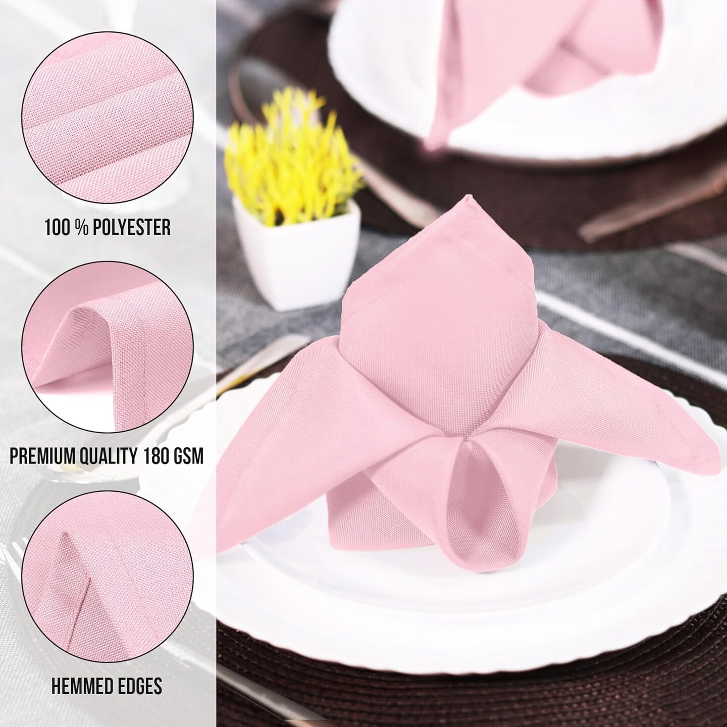 Pink Cloth Napkins (12 Pack, 20x20 Inches), Ideal Dinner Napkins for Party, Wedding and Lunch/Dinner