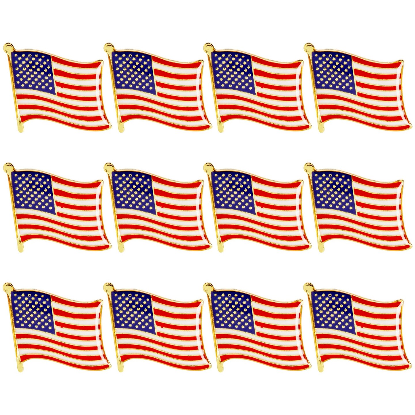 Juvale American Flag Lapel Pins for National Day, 4th of July, Veterans, Memorial Day, Political Events, Patriotic, USA Flag Pins for Suits, Backpacks &#x26; Hats - 12 Pack