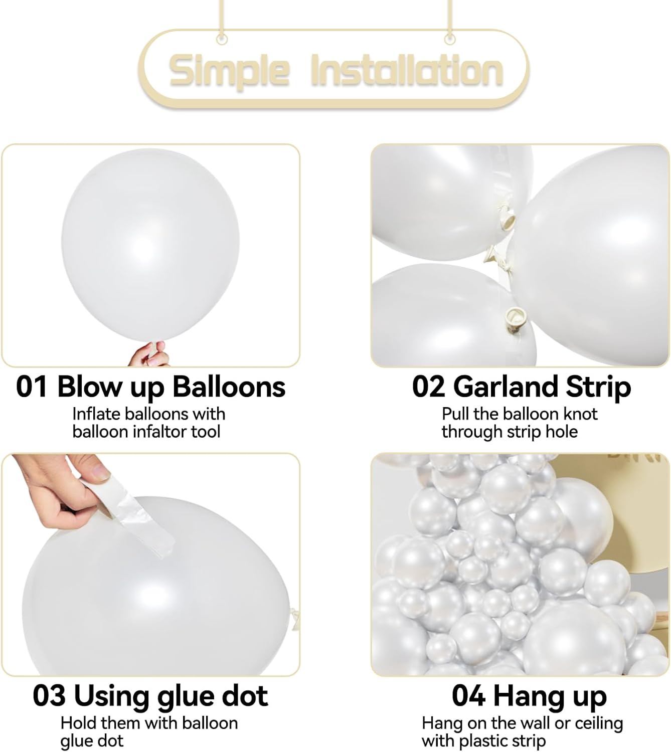 137Pcs Pearl White Balloon Garland Kit, Latex Party Balloons