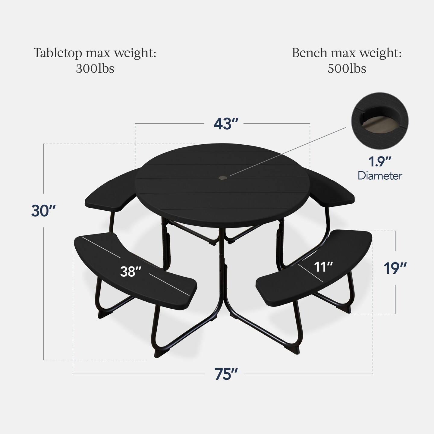 Best Choice Products 8-Person Circular Outdoor Picnic Table w/ 4 Benches, Umbrella Hole, 2000lb Capacity