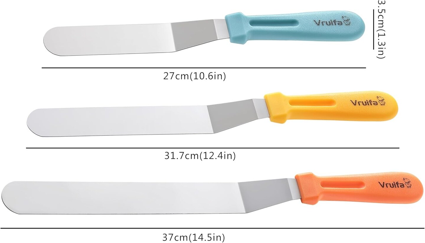 3-Pack Offset Spatulas, Ergonomic PP Handle, Dishwasher Safe, 6", 8", 10"