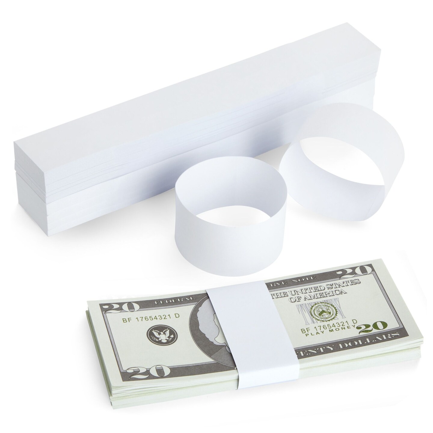 300 Pack Money Bands for Cash, Blank Self-Adhesive Currency Straps, Bill Wrappers (White, 7.8x1.2 In)