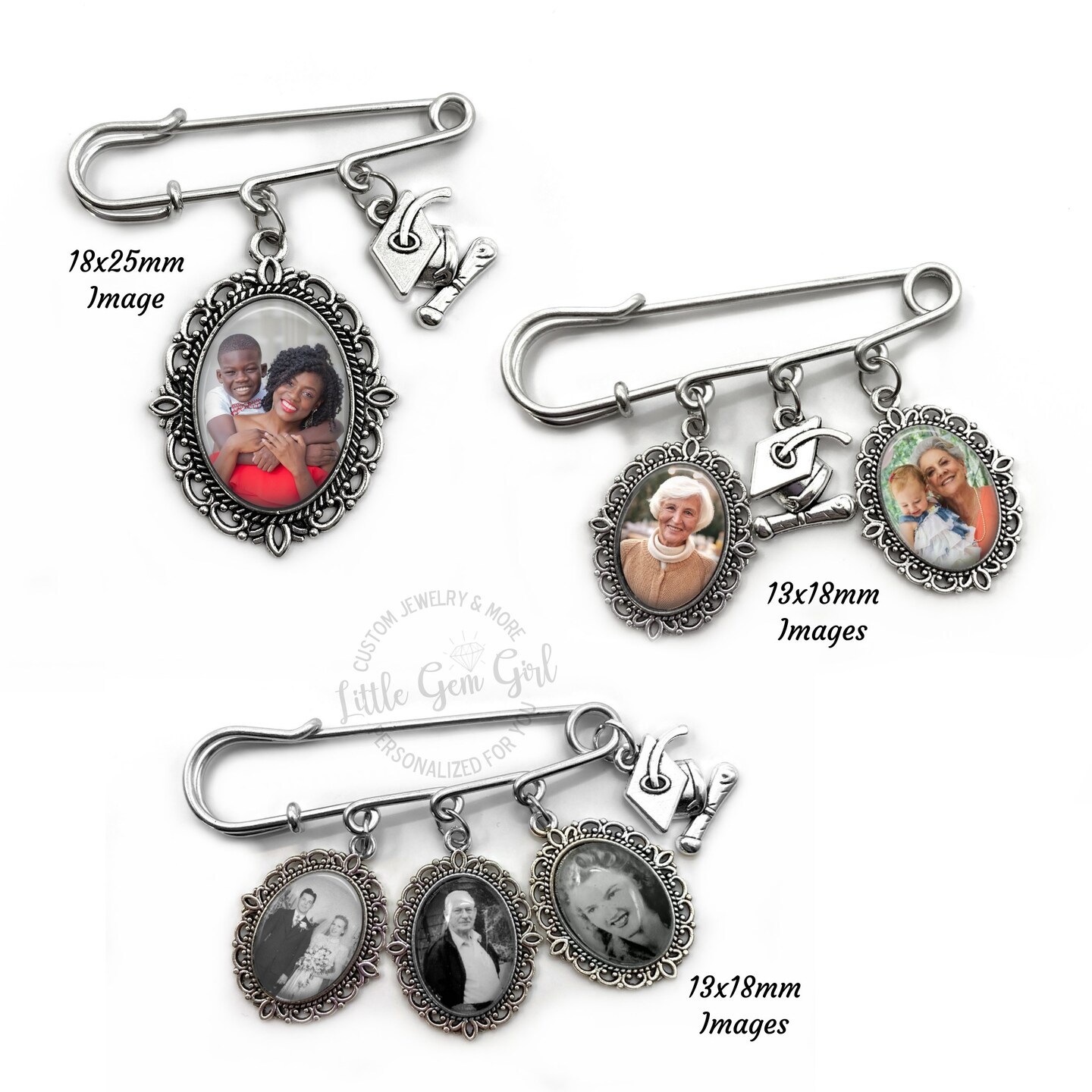 Graduation Memorial Pin with 1 to 3 Custom Photos - Memorial