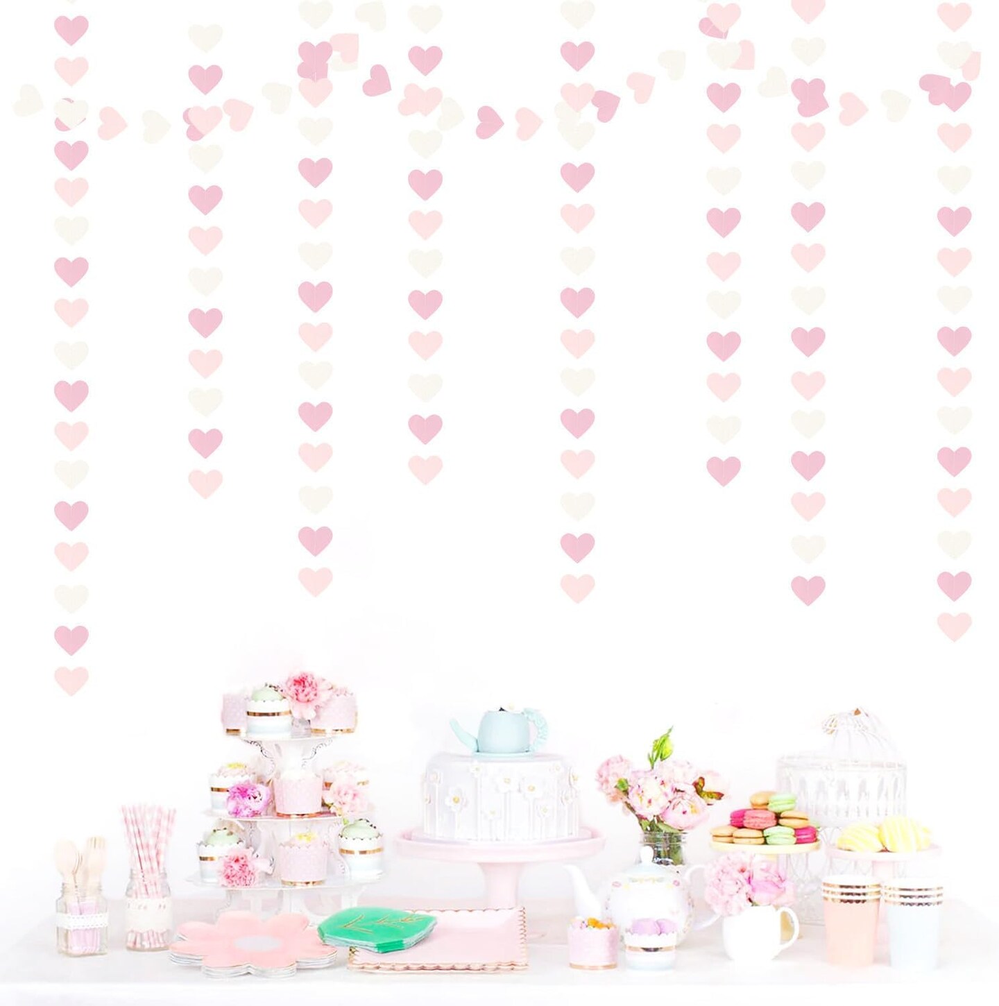 52 ft Pink & White Heart Garland – Birthday, Wedding & Party Banner