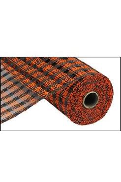 10&#x22; Poly Burlap Check Mesh Ribbon: Black &#x26; Orange (10 Yards)