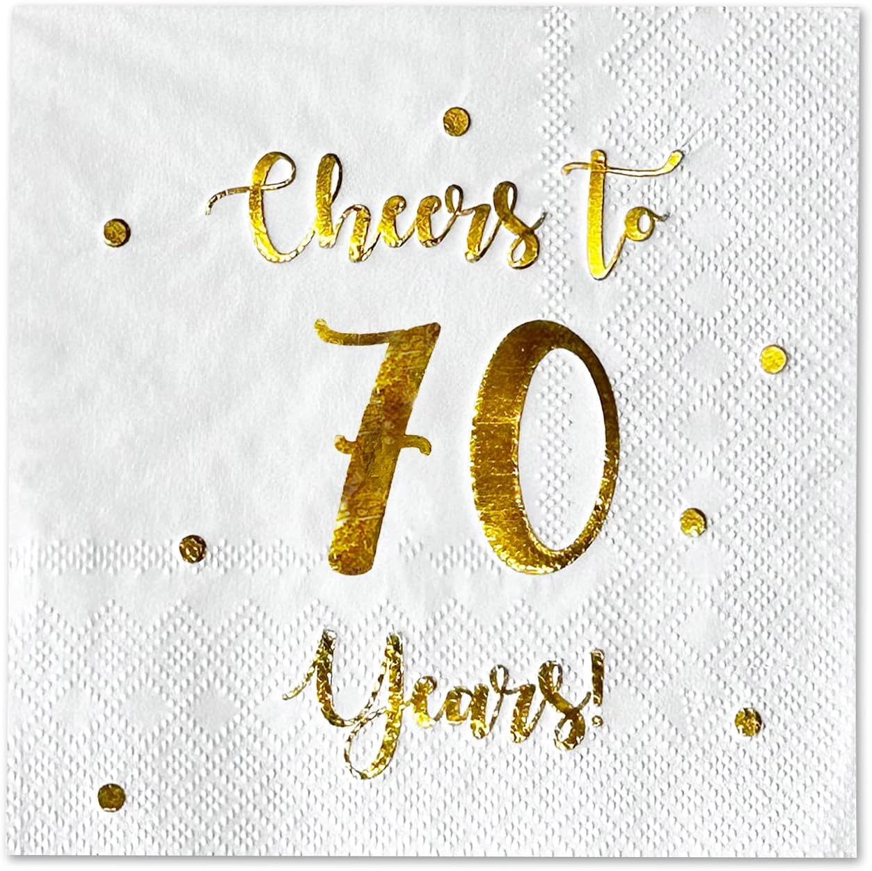 Cheers to 70 Years Cocktail Napkins | Happy 70th Birthday Decorations for Men and Women and Wedding Anniversary Party Decorations | 50-Pack 3-Ply Napkins | 5 x 5 inch folded (White)