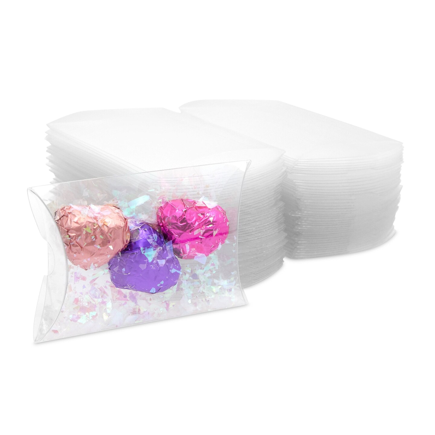 Small Clear Plastic Pillow Boxes for Candy, Party Favors (2.75" x 2.5", 100 Pack)