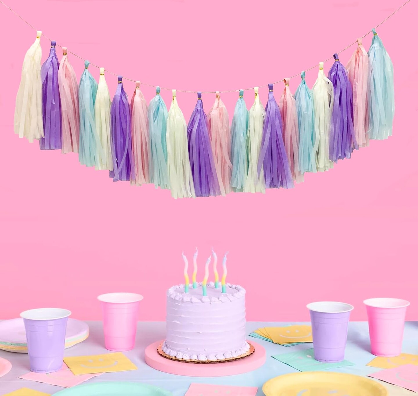 Pastel Rainbow Colorful Tissue Paper Tassel Garland,Tissue Tassel Banner for Party Decorations,Pack of 20