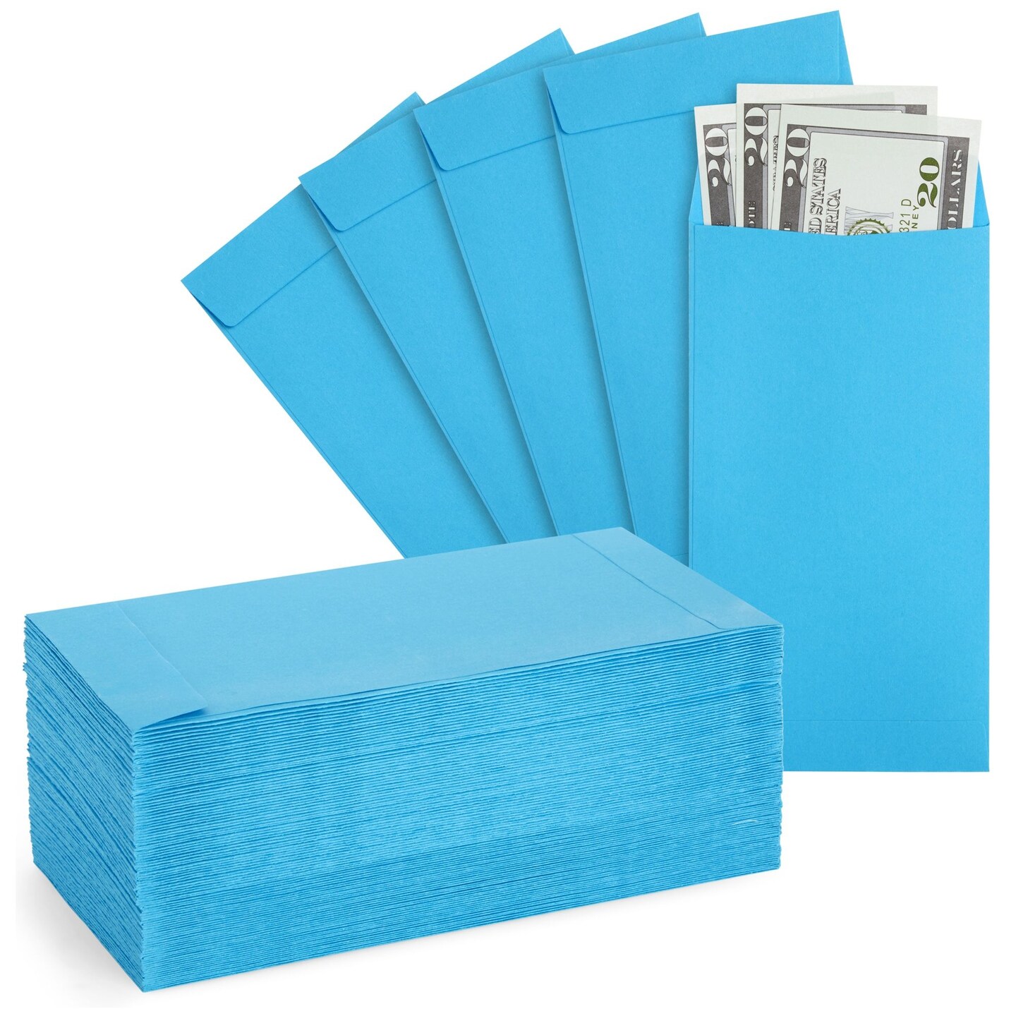 100 Pack Blue Money Envelopes for Cash, Payroll, Money Saving, Coins, Currency, 100GSM (3.5 x 6.5 In)