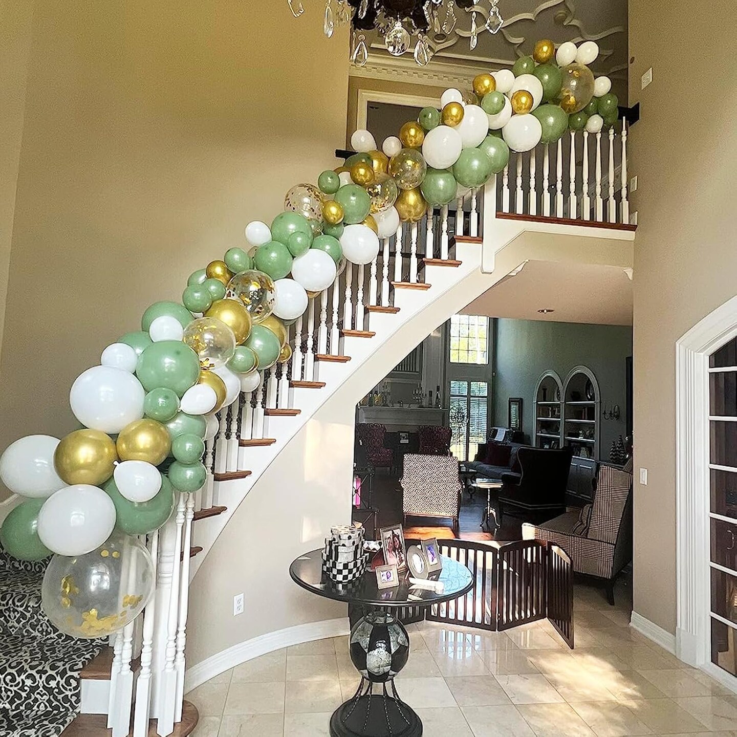 Sage Green Gold Balloons, 12 Inch Green White Metallic Gold Balloons, Green Sand White Balloons Gold Confetti Latex Balloons