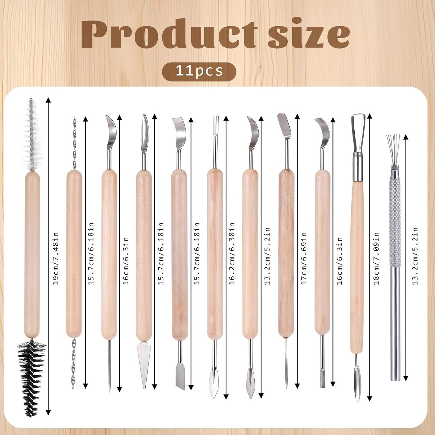11PCS Clay Tools Wooden Pottery Sculpting Tools Polymer Clay Tools Double-Head Ceramic Modeling Tool