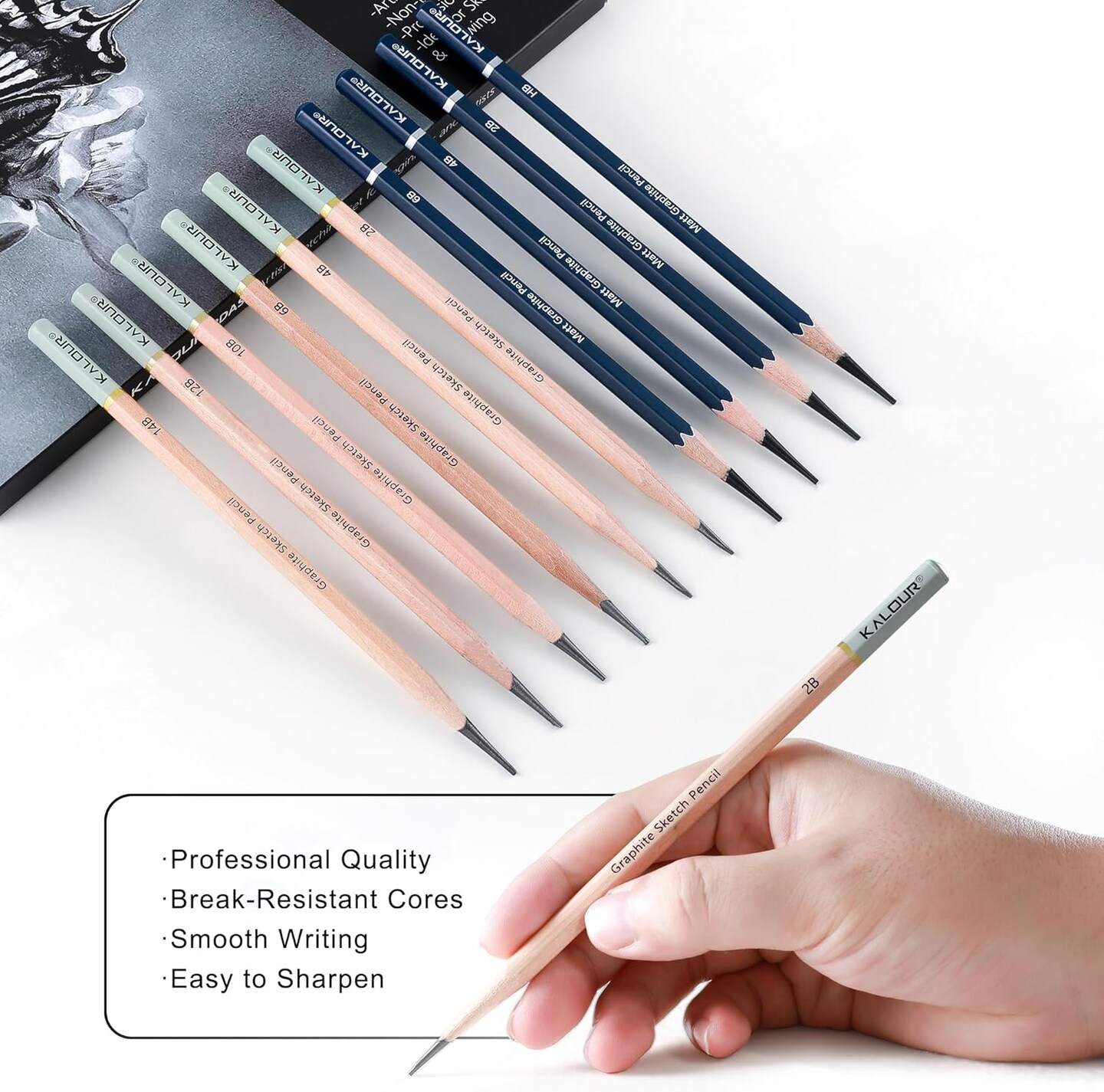 25-Piece Professional Graphite Sketch Pencil Set with Matte and Regular Pencils - Includes Vinyl Eraser, Kneaded Eraser, Sharpener, Pencil Extender and Blending Stump - Ideal for Artists and Beginners