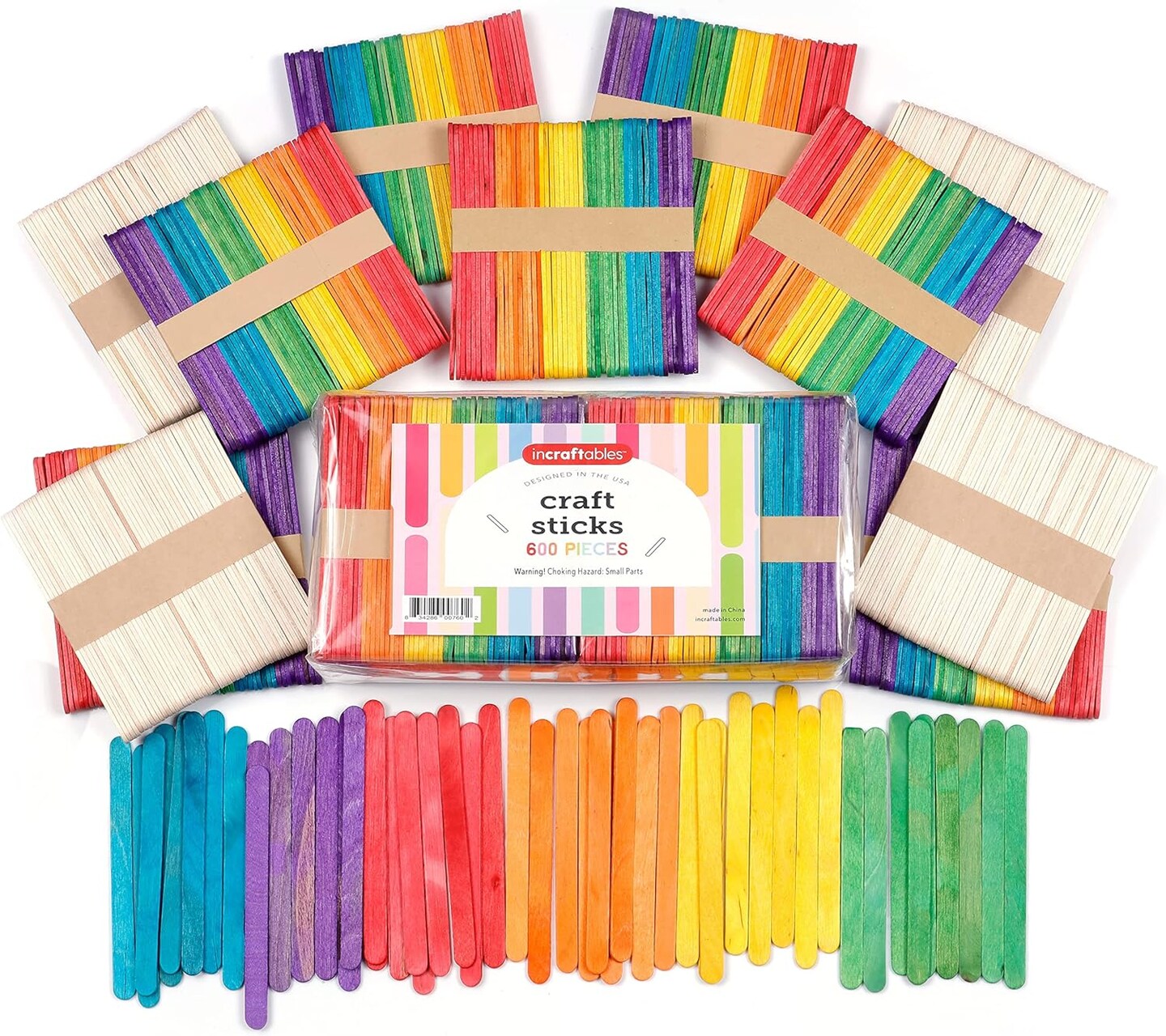 Colored Popsicle Sticks for Crafts 600pcs (7 Colors). Large Colorful Wood Craft Sticks for DIY Decor &#x26; Ice Cream. Bulk &#x26; Wide Jumbo Wooden Craft Popsicle for Kids &#x26; Adults