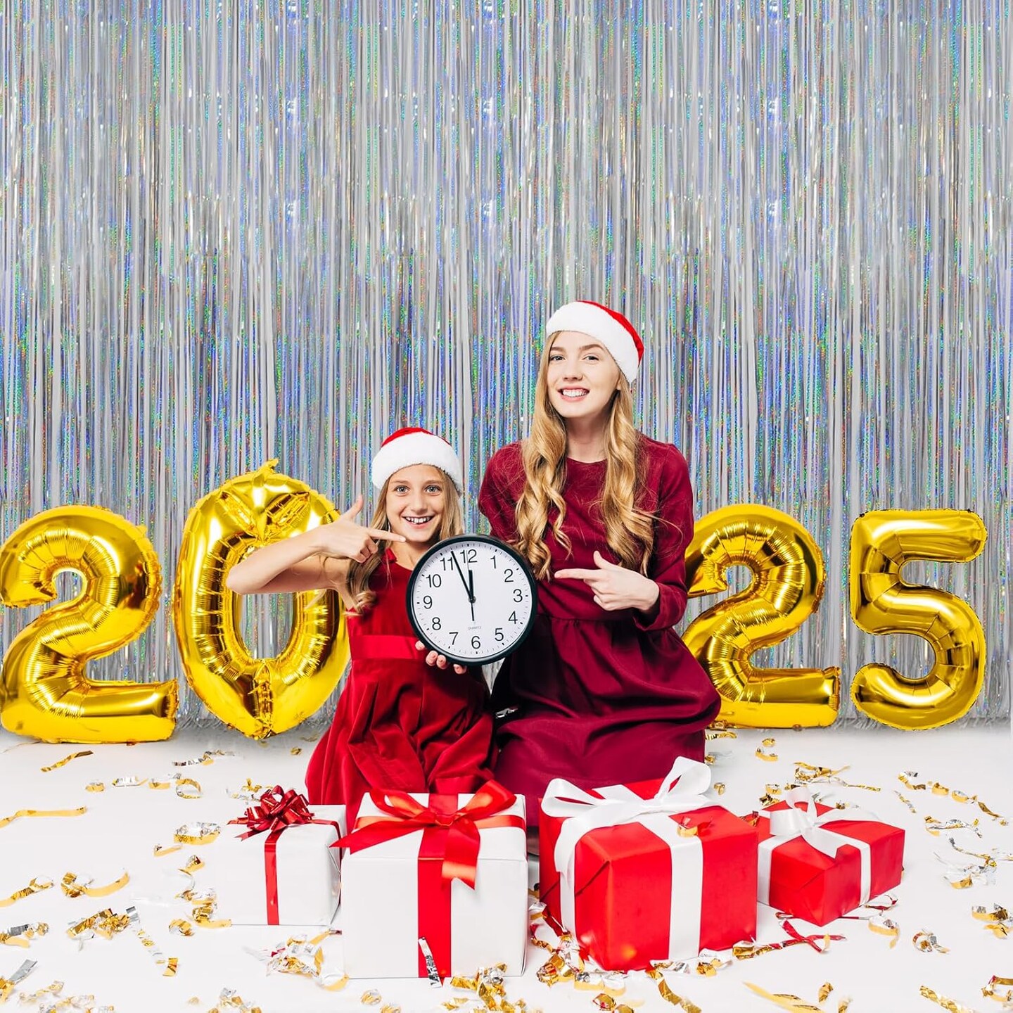 Silver Foil Curtain Tinsel Backdrop, 3.2 ft x 8 ft Tinsel Foil Fringe Curtains Backdrop, Sparkle Metallic Foil Curtains for Party Photo Booth Decoration