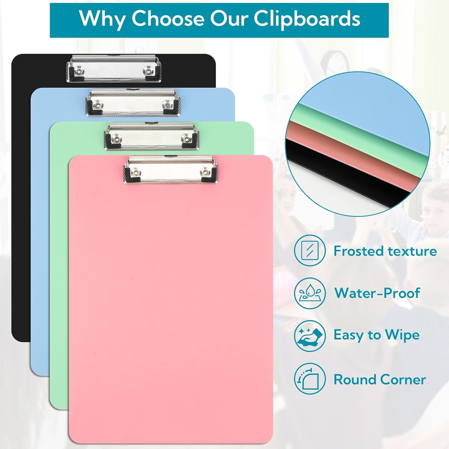 16 Pack Plastic Clipboards Multiple Colors Clip Boards with Low Profile Metal Clip, Hanging Clipboard, Standard A4 Letter Size for Students, Teachers, Doctors, Nurses, Office Clerks