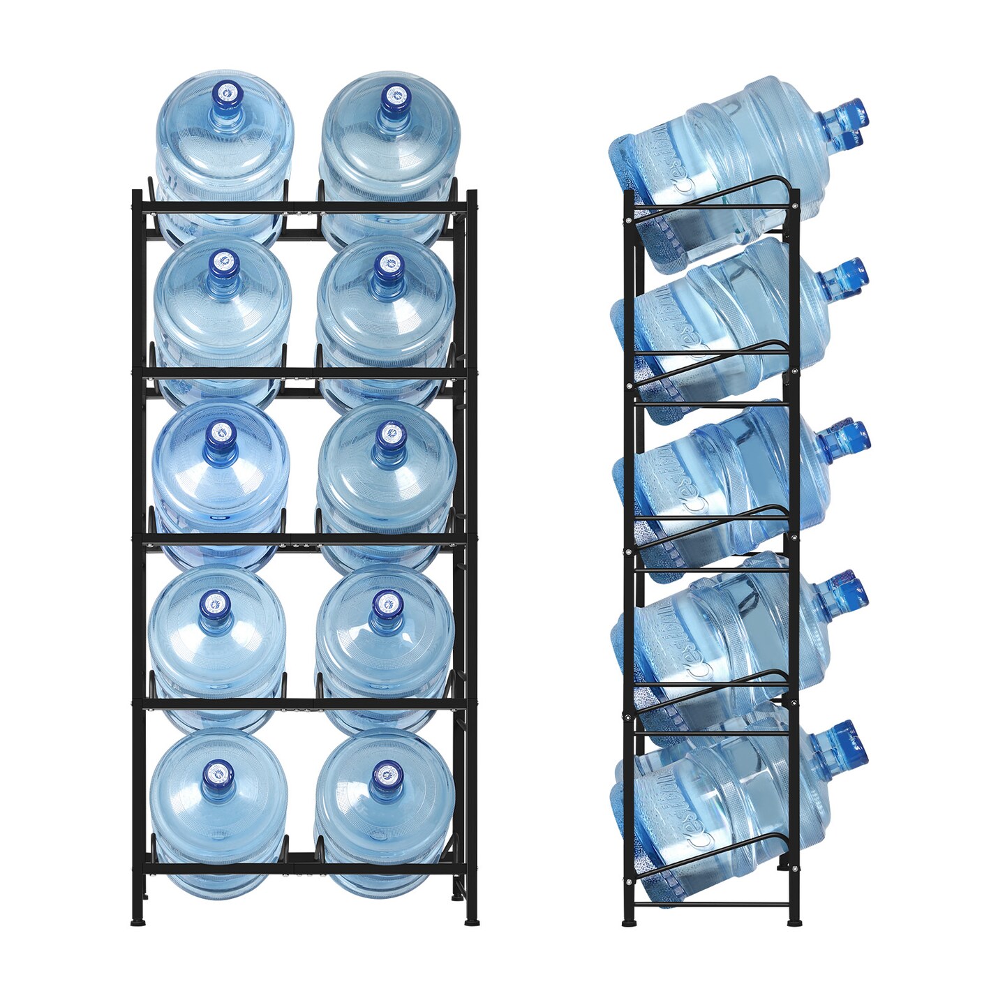 5-Tier Heavy Duty Water Cooler Jug Rack &#x2013; 10-Slot Metal Storage Shelf for 5-Gallon Bottles, Detachable Floor Protector for Home/Office/Kitchen, Black