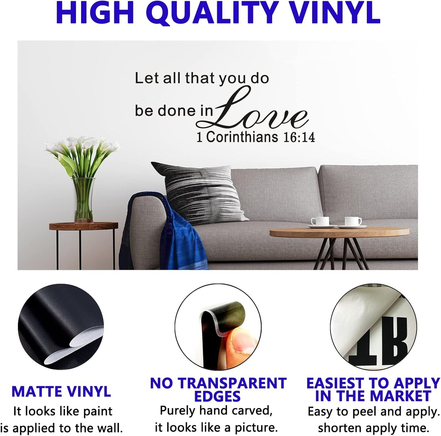 Bible Verse Wall Decal, Let All That You Do Be Done in Love Wall Decal, Living Room Quotes Religious Scripture Faith Christian Church Family Bedroom Home Art Decor Vinyl Wall Stickers 22"x12"