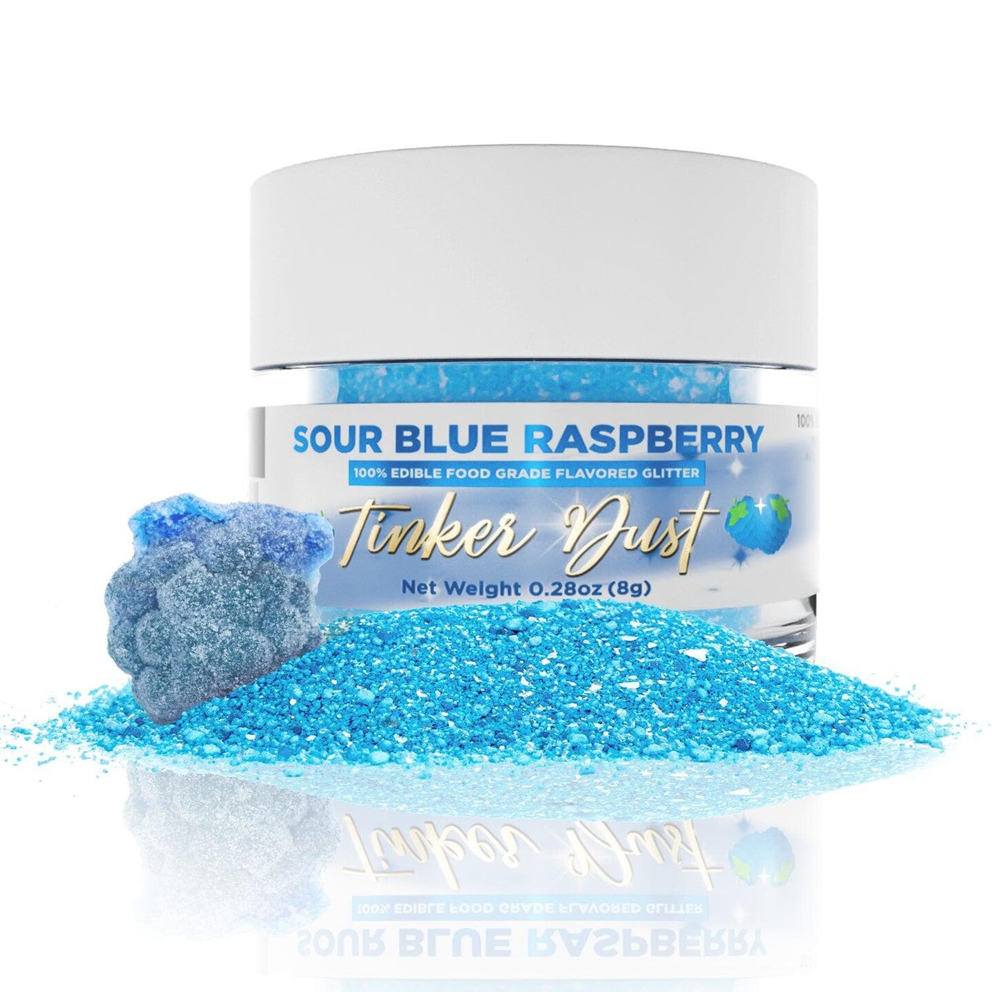 Bakell - Sour Blue Raspberry Flavored Tinker Dust (8g, 1x Jar) Edible Glitter Blended Candy Topping