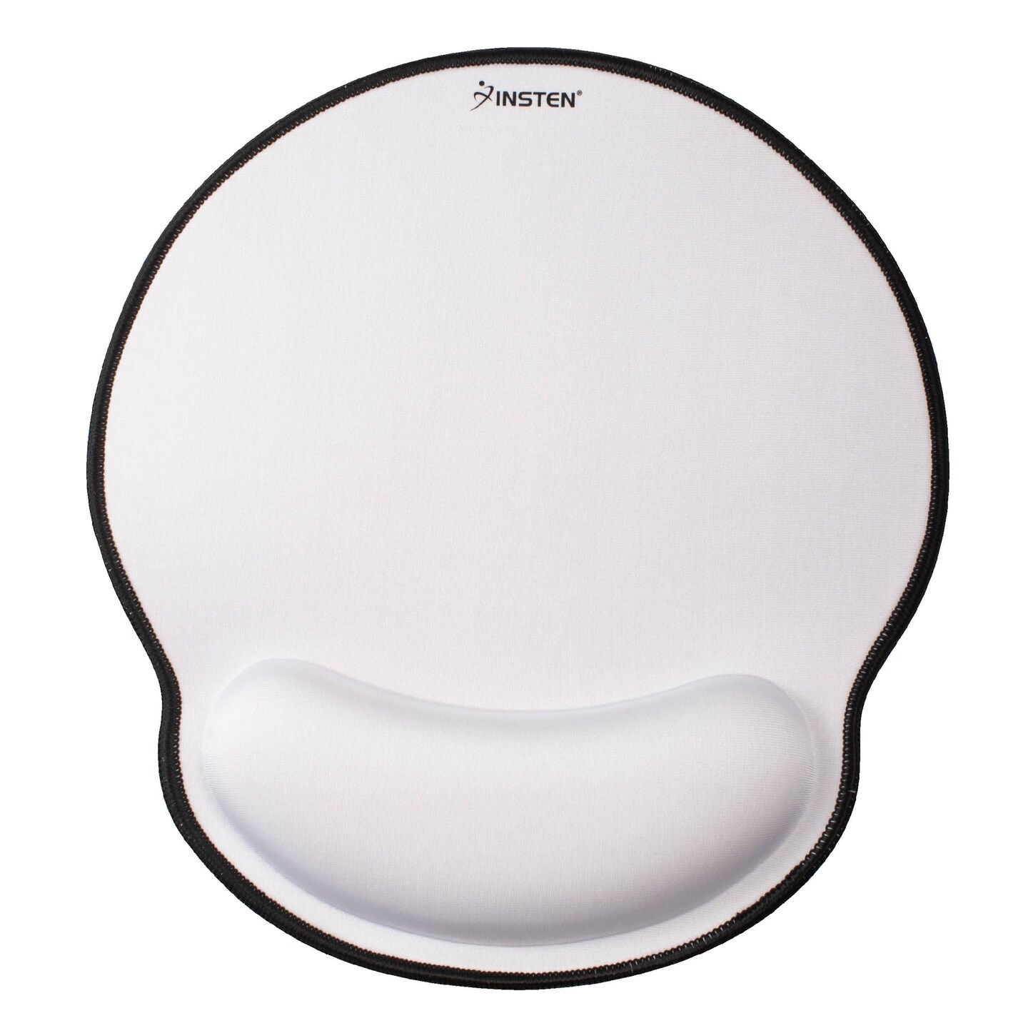 Insten Mouse Pad with Wrist Support Rest, Stitched Edge Mat, Ergonomic Support, Pain Relief Memory Foam, Round, White with Black Edge