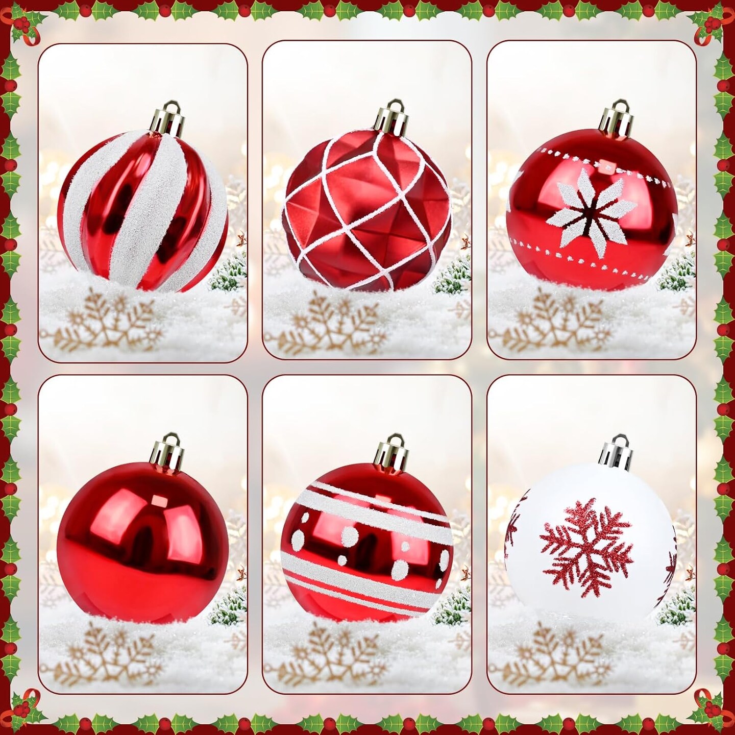 Red and White Christmas Balls Ornaments - 42pcs Christmas Tree Decorations, Shatterproof Christmas Ornaments, Hanging Christmas Ornaments Decorations for Christmas Tree(Multi Color #10)