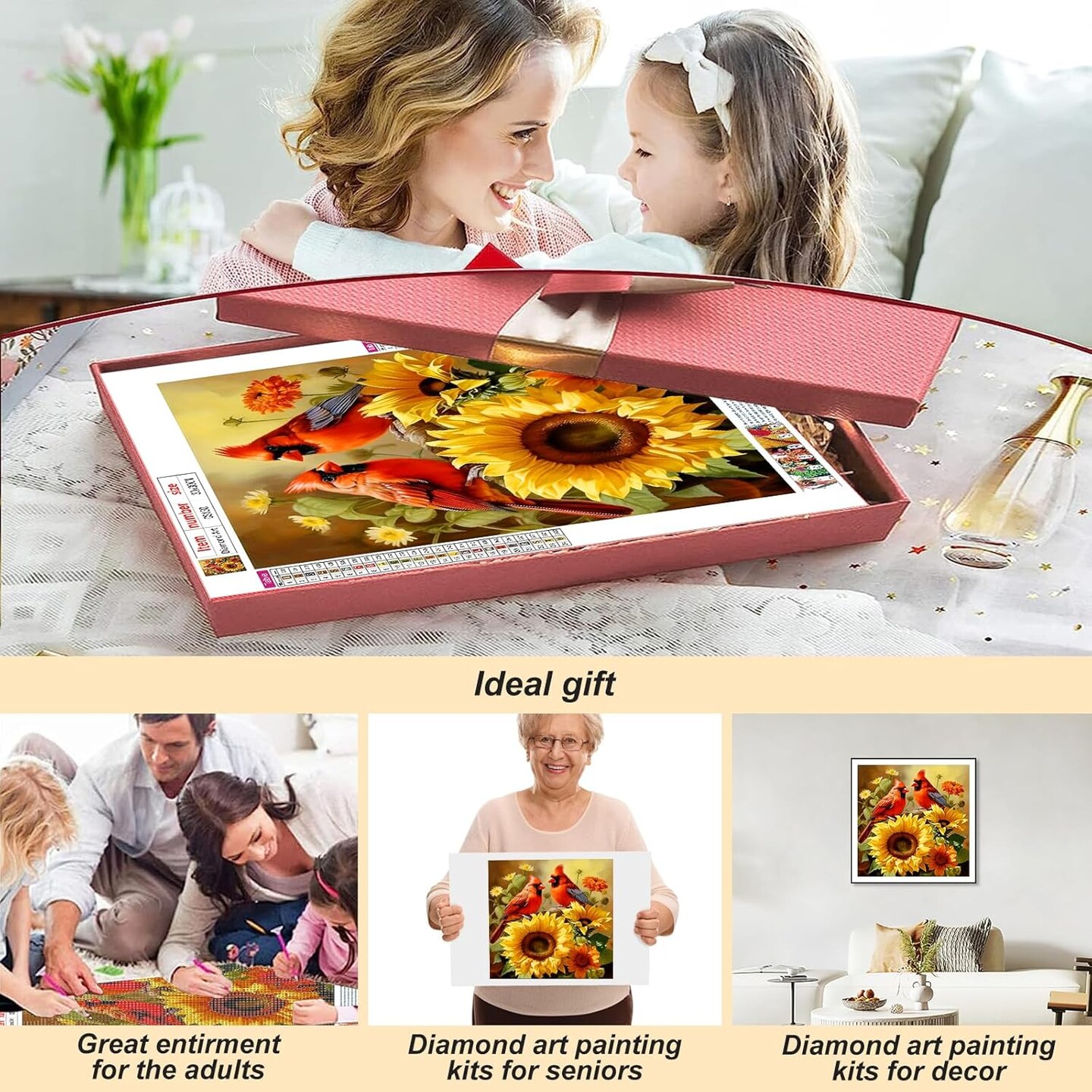 Diamond Painting Kits for Adults, 5D DIY Cardinal Diamond Art Kits for Beginners, Full Drill Diamond Painting Kits