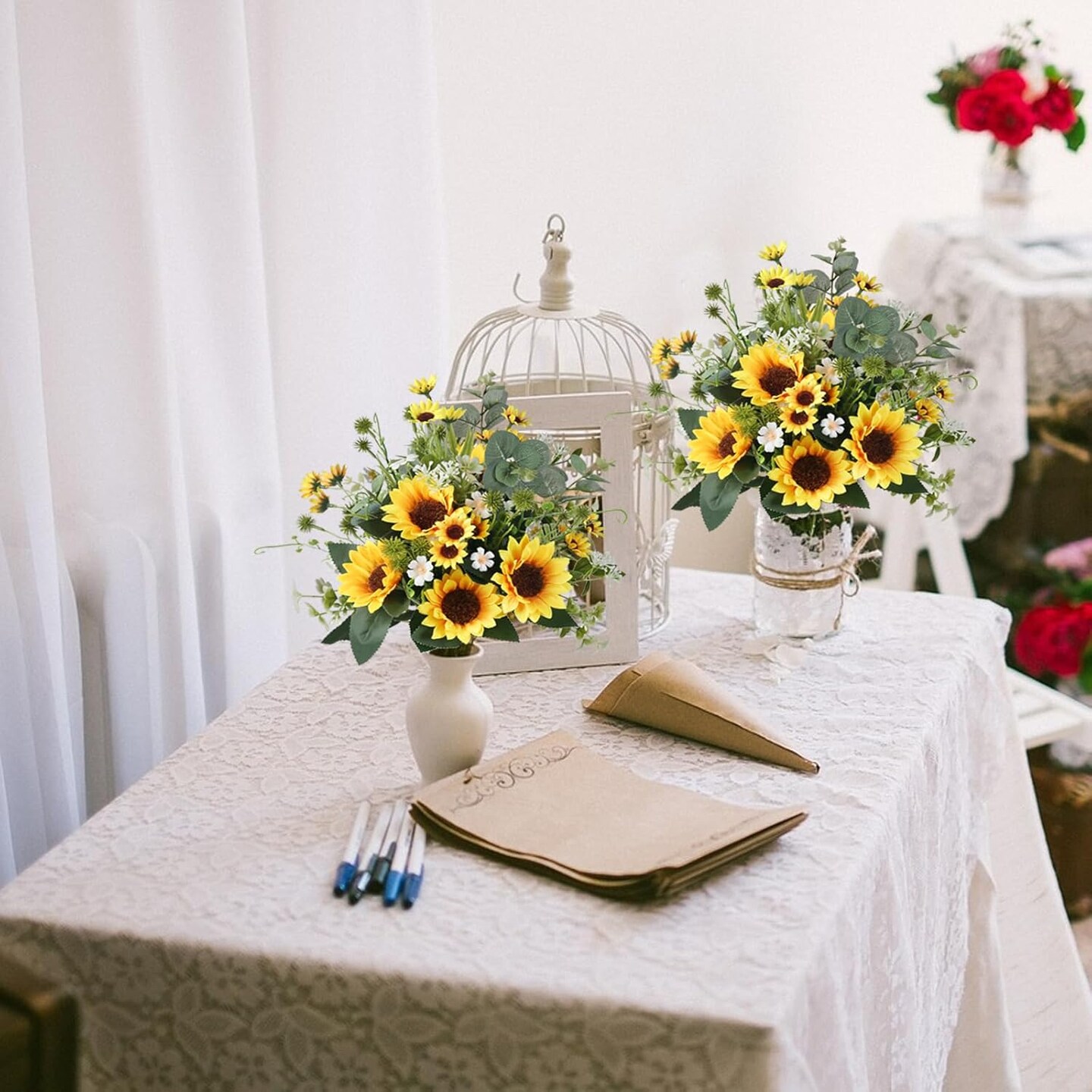 Artificial Flowers Fake Sunflowers 8 Bunches Silk Summer Flowers Faux Sunflower Arrangements for Table Centerpieces Home Kitchen Office Windowsill Hanging Wedding Decor