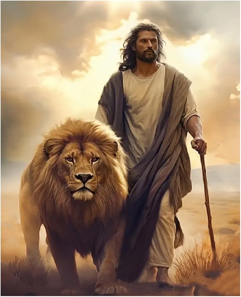 Jesus Diamond Painting Kits for Adults. Easter Religion Christ Diamond Art Full Drill Round Gem Art Lion 5D Diamond Dots Suitable Home Wall Decor 12x16inch
