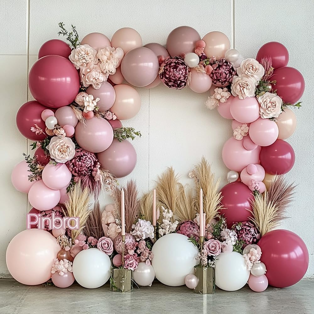 Dusty Rose Balloon Garland - Balloons Light Pink Pearl White Cream Boho Latex Arch Kit for Girls Women Birthday Baby Shower Bridal Engagement Party Decorations