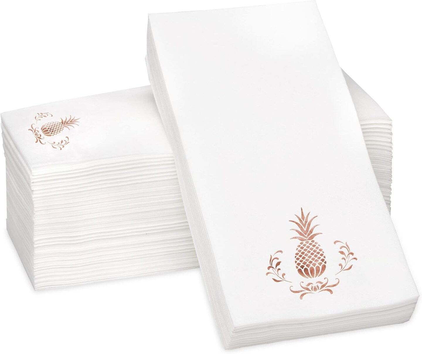 Pineapple Rose Gold Foil Stamped Airlaid Paper Dinner Napkins, 1/6 Fold 12&#x22;x17&#x22; Disposable Guest Hand Towels - Absorbent, Linen-Like, Weddings, Receptions, Parties, Bathroom (Rose Gold, 100 Count)
