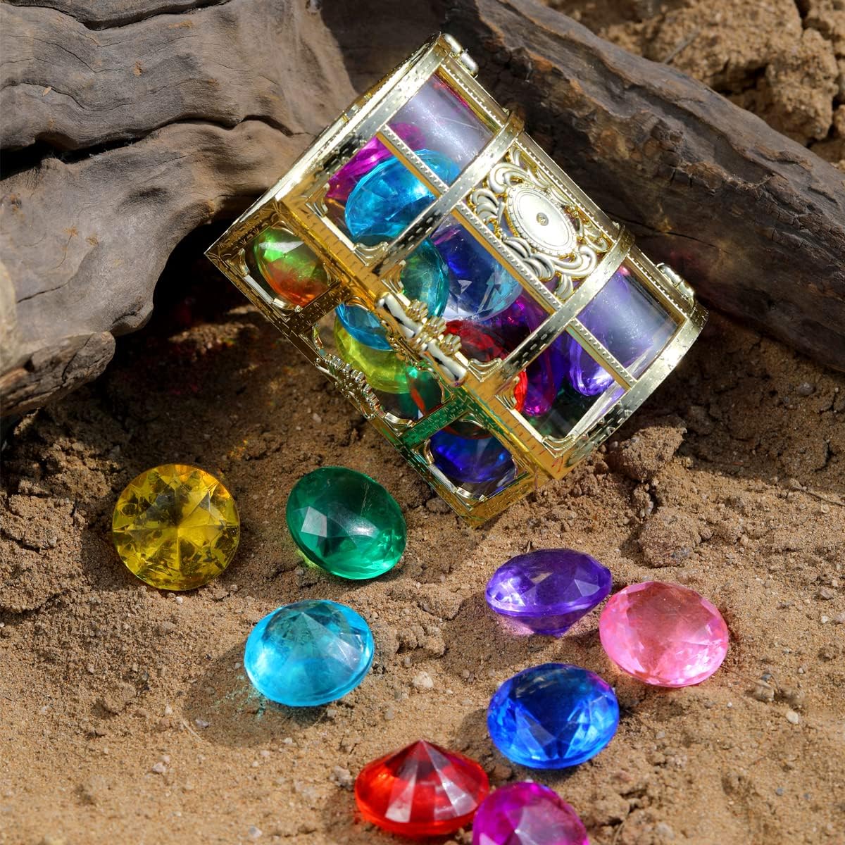 Diving gem Pool Toys Sand Toys,14 Color Diamond Treasure Chest Summer Swimming gems Pirate Diving Toy Set Underwater Swimming toyChildren&#x27;s Game Gifts for Boys and Girls(Golden)