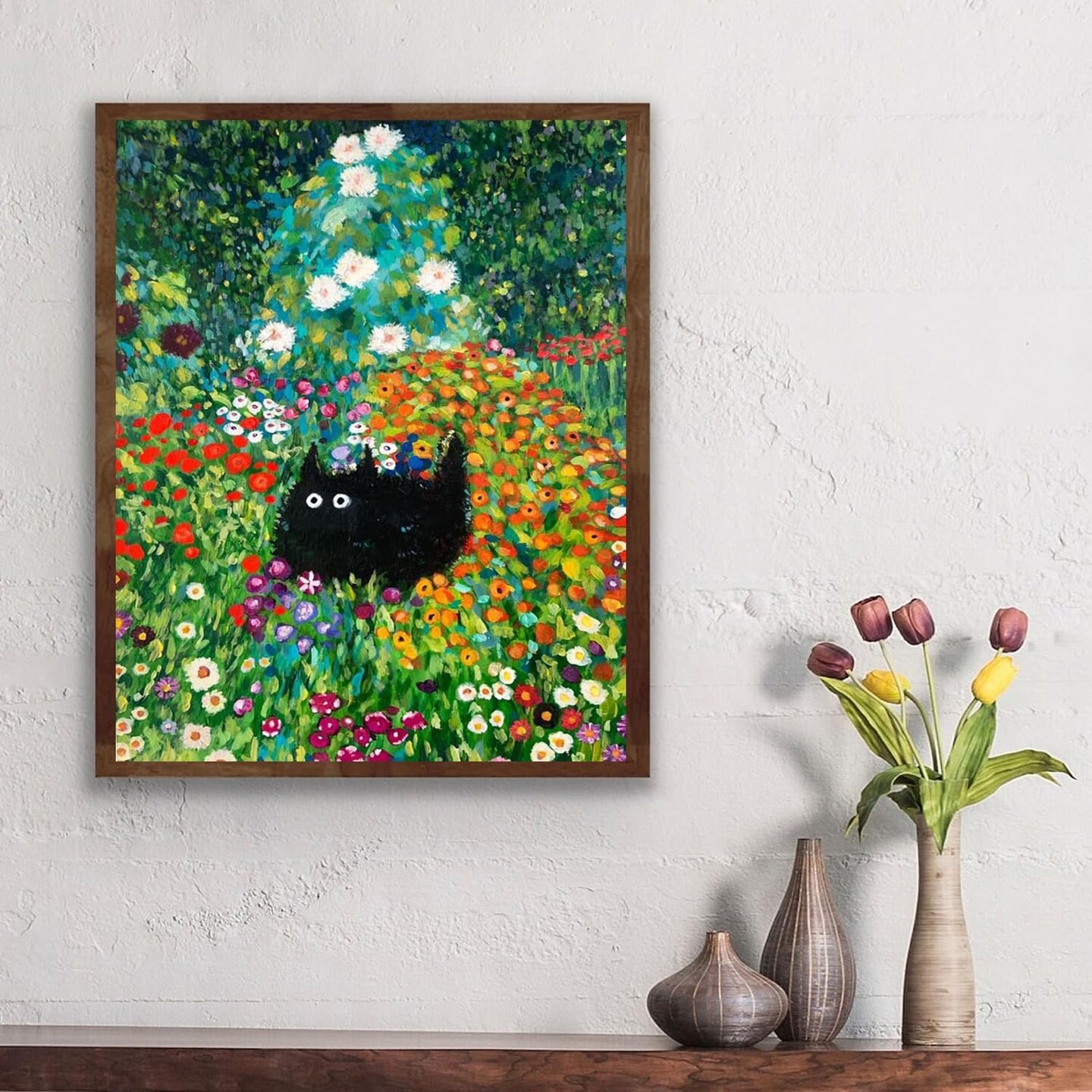 DIY Diamond Painting Art Kit for Adults, 5D Diamond Painting Kits, Diamond Painting Kit, Diamond Art - Flowers and Black Cats, Cat Diamond Painting,Home Wall Decoration