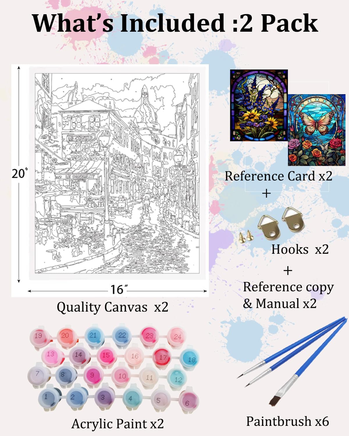 2 Pack Paint by Numbers Kit for Adults 16x20inch Stained Glass Butterfly Paint by Number Canvas, Acrylic Adults&#x27; Paint-by-Number Kits Flowers