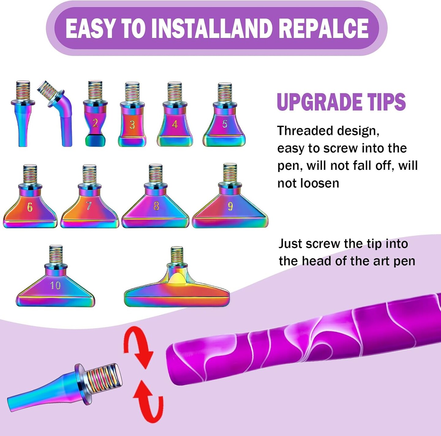 21Pcs Rainbow Diamond Art Painting Metal Tips Screw Thread Tips Diamond Art Painting Pen Accessories Multi Placer Tips 5D Diamond Art Painting Tools with 6 Clay, Gift Box