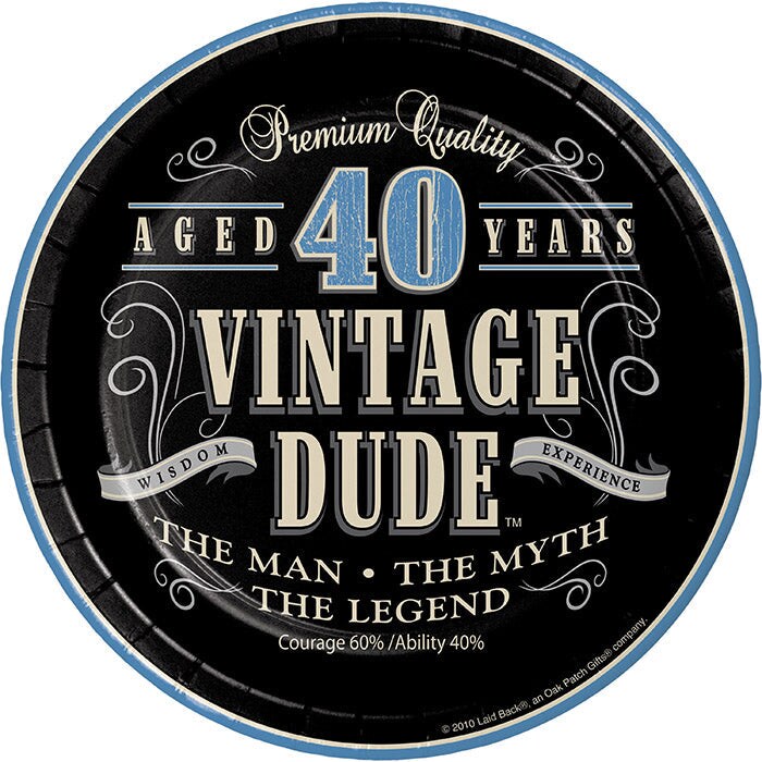 96 pc Bulk Vintage Dude Dessert Plates &#x22;40&#x22;