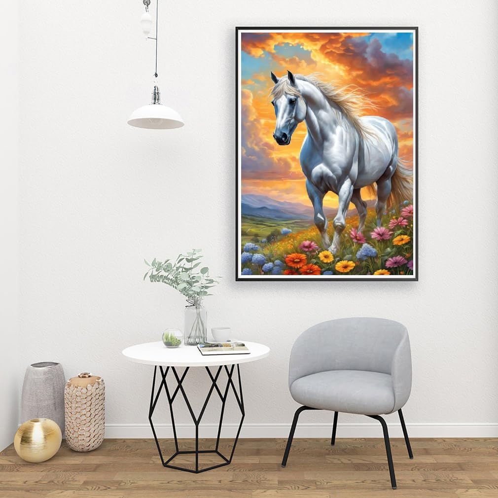 Paint by Numbers Kit for Adults Framed,Animals Paint by Number for Adults,Horse Adults&#x27; Paint-by-Number Kits on Canvas with Wooden Easel for Home Wall Decor 12X16 Inch