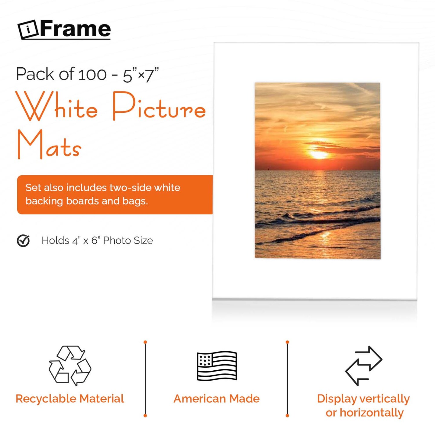 iFrame Pre-Cut White Mats with light Cream Bevel-Cut + Backing Boards + Transparent Clear Plastic Bags