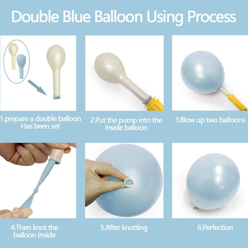 Pearl Blue Balloons Double Stuffed Baby Light Blue Balloon Garland Different Sizes 18/12/5in Thick Latex Pastel Balloon Arch Kit for Birthday Baby Bridal Shower Wedding Party Decorations