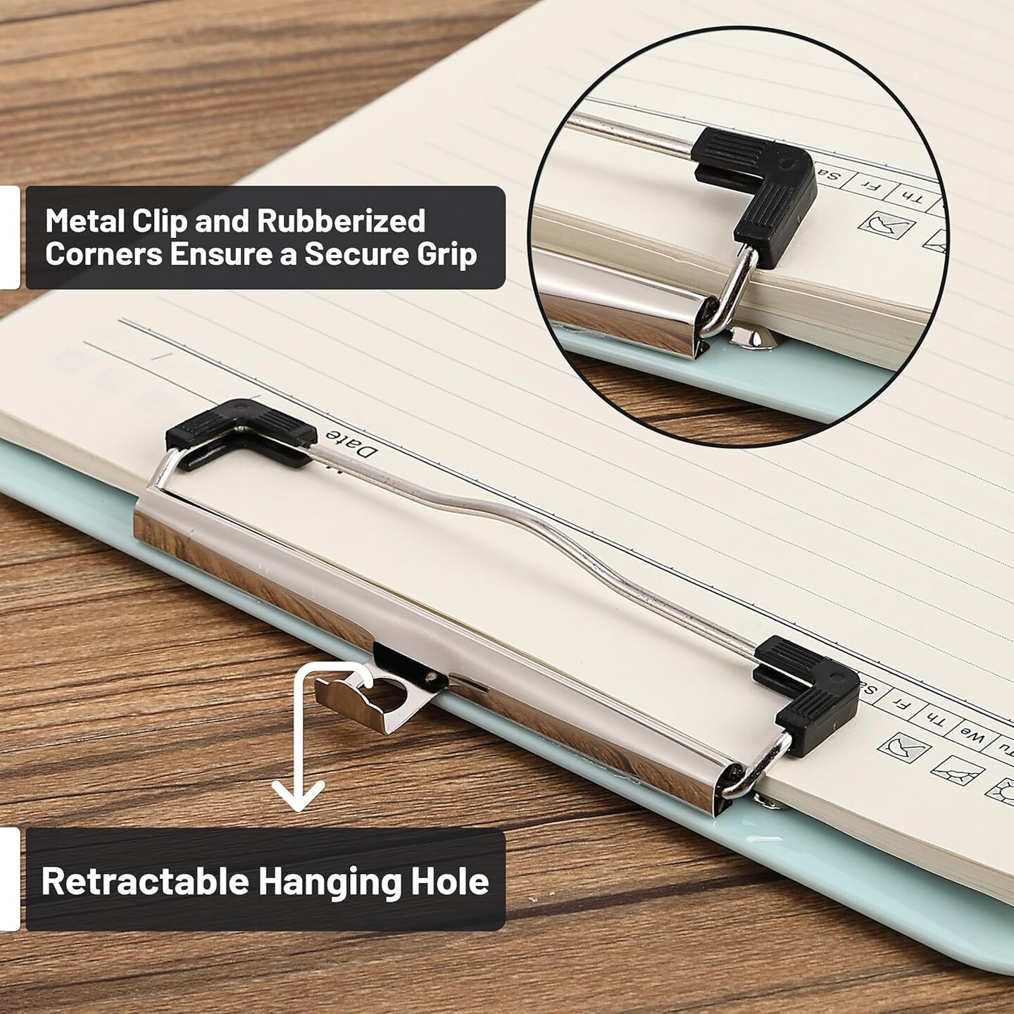 2-Pack Plastic Clipboards – 12.5×9 in, Low-Profile Metal Clip with Hanging Hole