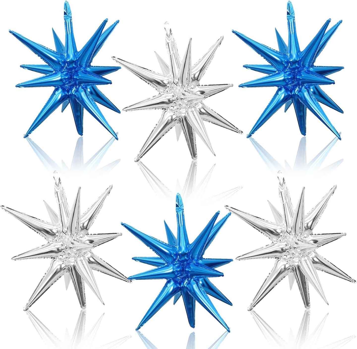 22in Blue & Silver Star Spike Foil Balloons – Party Decor for Birthday, Graduation & Wedding