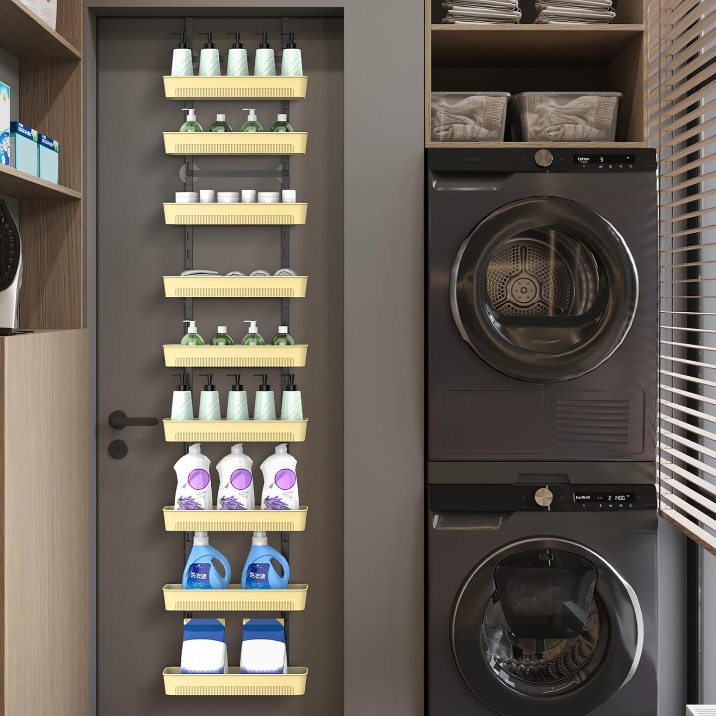 9-Tier Over The Door Pantry Organizer with Adjustable Baskets - No Drilling Wall-Mounted Spice Rack Shelves, Bathroom, Laundry &#x26; Closet