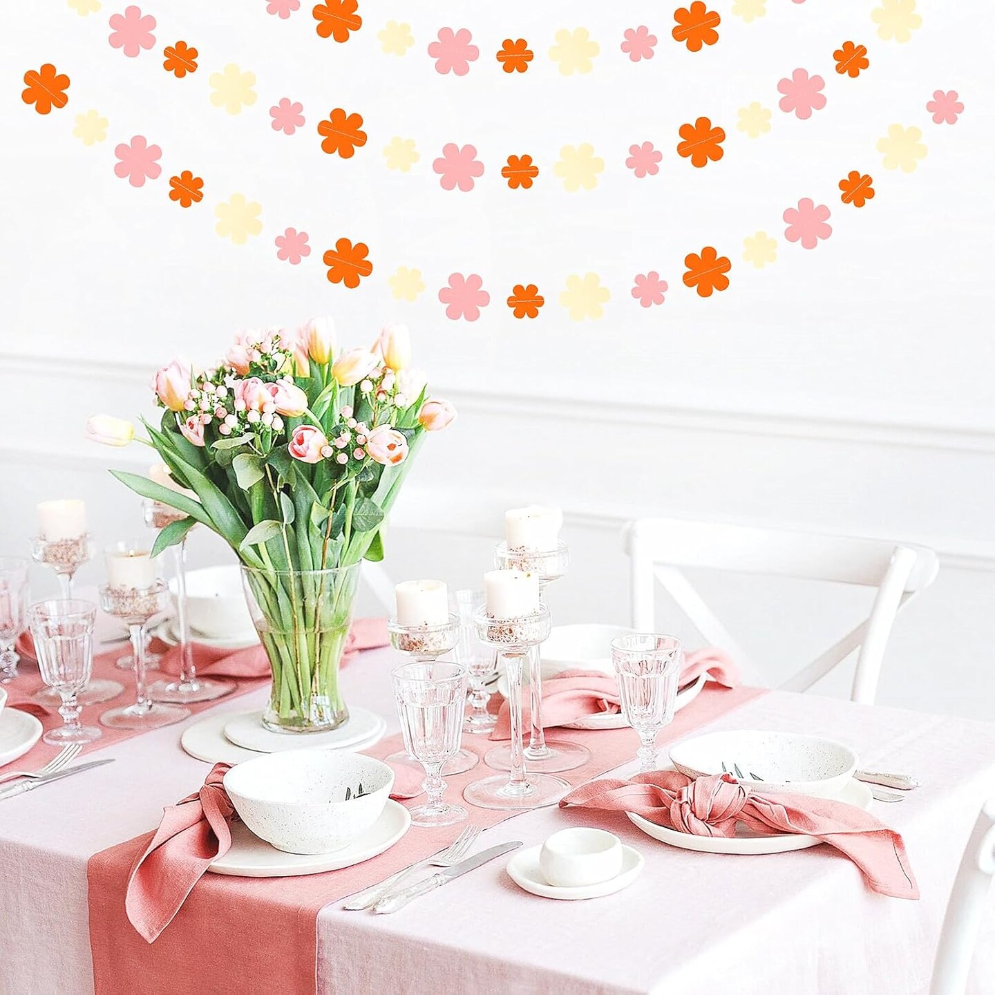 52 ft Orange & Pink Boho Paper Garland – Fall, Birthday & Wedding Party Decor