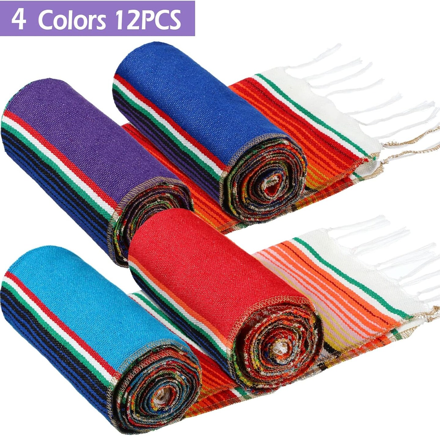 12 Pcs Mexican Serape Table Runners Mexican Theme Party Table Decorations Colorful Striped Serape Table Blanket Runner Tablecloth for Cinco de Mayo Mexican Fiesta Party, 14 x 84 Inch (Mixed Colors)